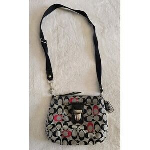 Coach Y2K Vintage Fabric Jacquard Flap Shoulder Bag Black Red